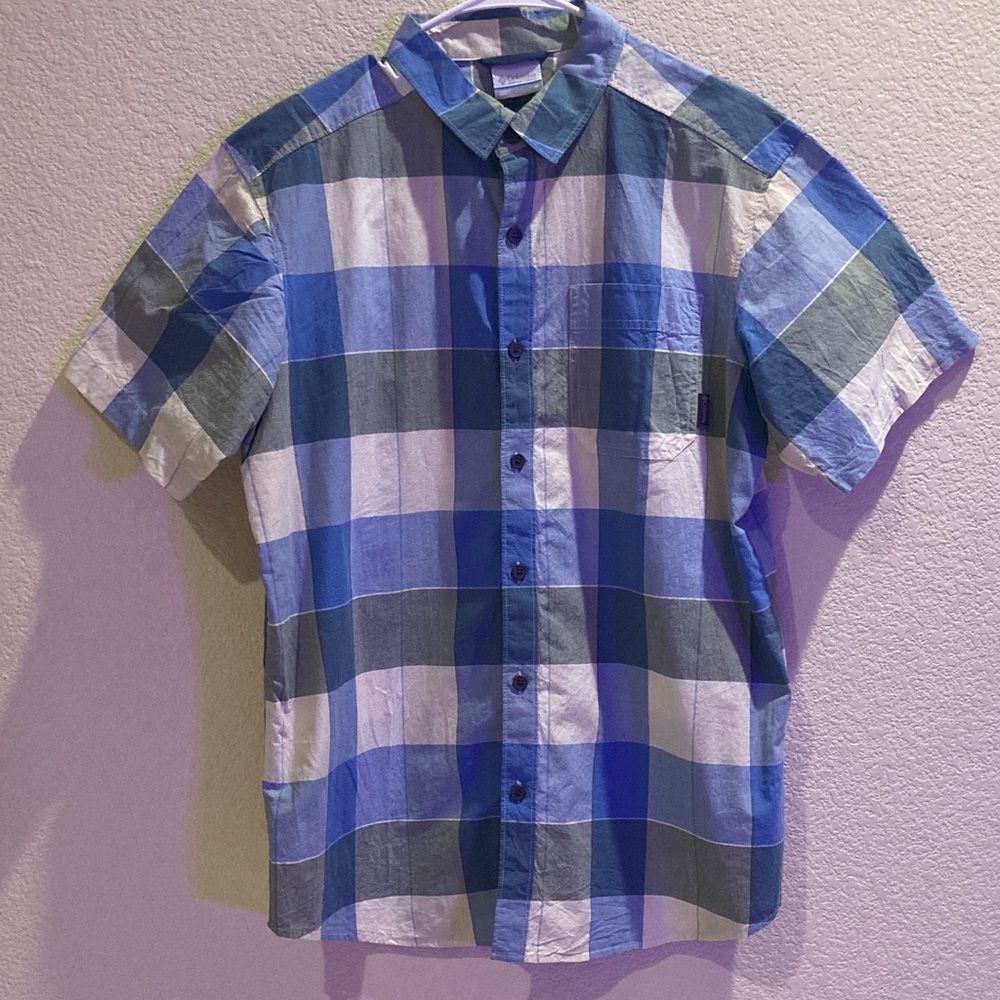 Columbia Men's Blue and White Plaid Button Down Shirt